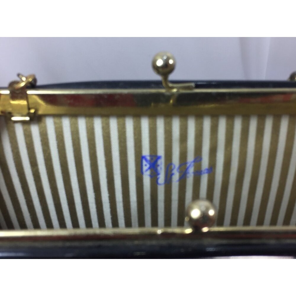 Vintage Purse St Thomas Black Patent Leather Clutch Chain Handle 26076 - Picture 4 of 5